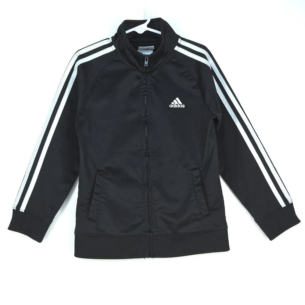 Adidas Tricot‎ Jacket Boys 6 Long Sleeve Big Logo 3 Stripe Center Activewear